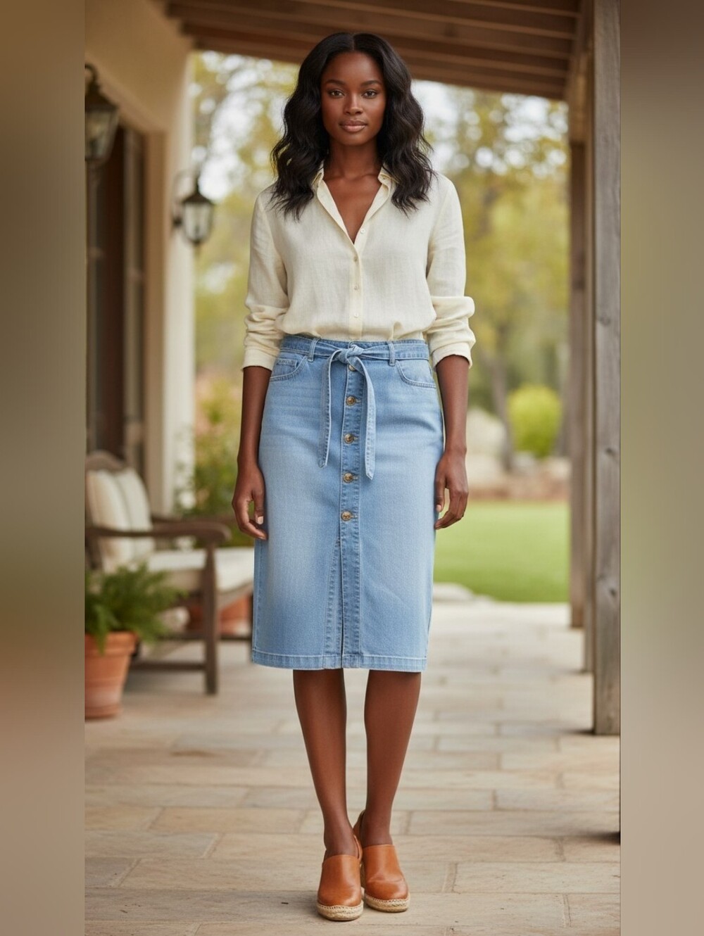 D. Jeans Light Wash Denim Button Front Tie Waist Midi Pencil Skirt Size 10